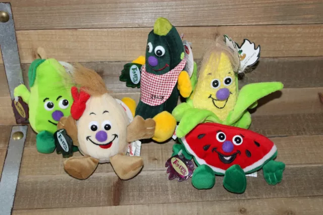 5 Toy Box Creations Plush Beanie Fruits & Vegetables, Corn, Pear, Watermelon +