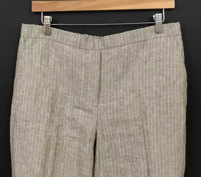 Theory Women's Treeca Pull-On Beige Stripe Linen Pants Size 10