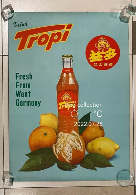 Rare 1960's Singapore Germany soda Tropi advertising poster in English & Chinese