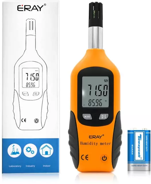 Digital Psychrometer Thermometer Hygrometer with Backlight, 9V Battery Included