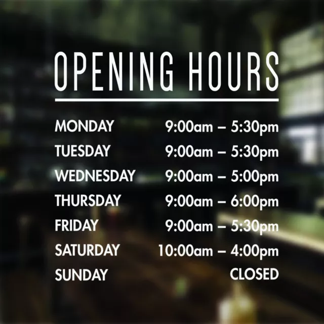 Personalised Opening Hours Times Business Shop Window Sign Vinyl Sticker Decal