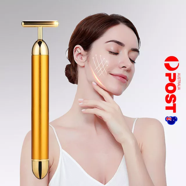 24K Gold Beauty Bar Electric Roller Vibration Eye Face Massager Device Skin Care
