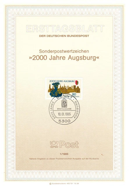 Bund ETB Nr. 1/1985 - 2000 Jahre Augsburg