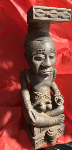VTG Tribal African Carved Kuba Ndop Seated Figure Congo African wx