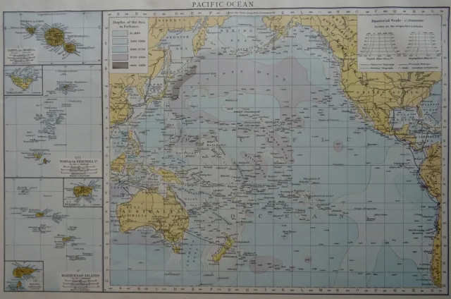 1896 Victorian Map of THE PACIFIC OCEAN The Time Atlas 1st Gen