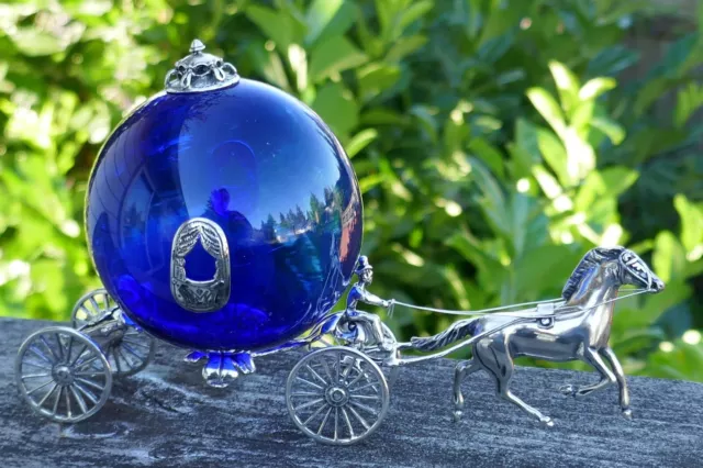 Italian Glass & Sterling Movable Cinderella Style Movable Horse Drawn Carriage