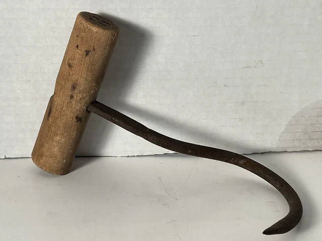 Antique Hook Hay Bale Type Primitive Farm Tool Wrought Iron Décor Hand Made B