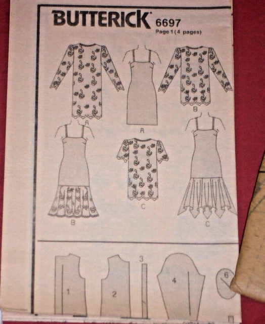 BUTTERICK 6697 Misses Loose-Fitting Pullover TUNIC or Dress w/flounce SZ 12-16 5
