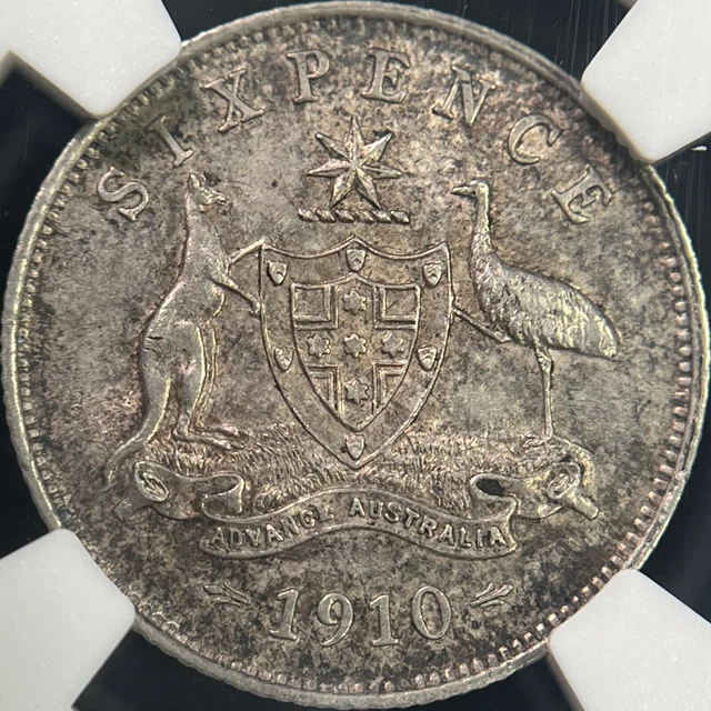 AUSTRALIA. 1910, Sixpence, Silver - NGC aUNC - KEVII, London