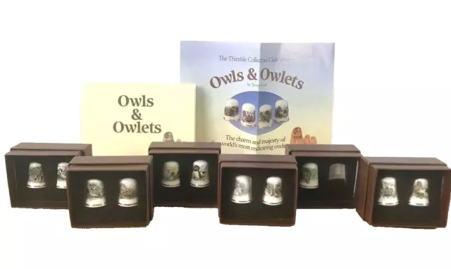 Thimble Collectors Club, Oakley Bone China, Owls & Owlets Thimbles x 11 - Boxed
