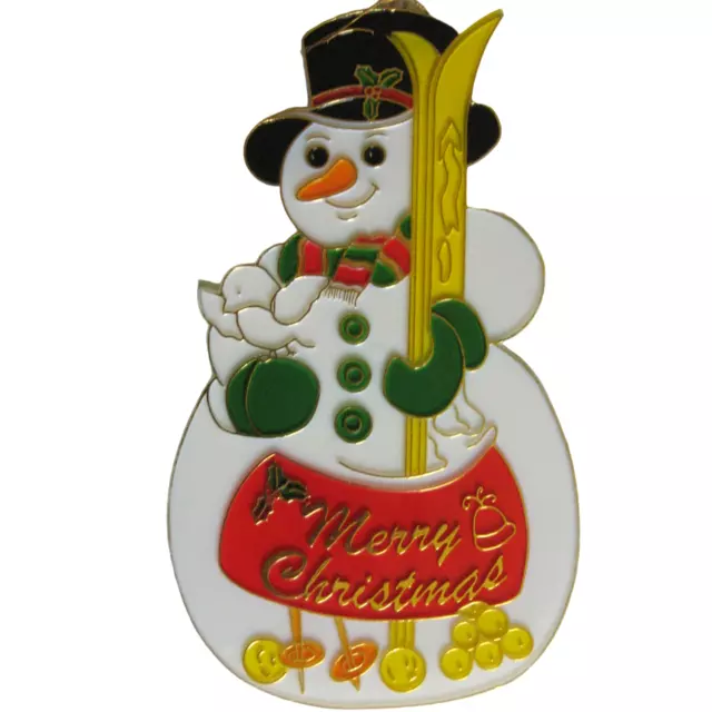 VTG Snowman Suncatcher Christmas Plastic Stained Glass Skis Merry Christmas