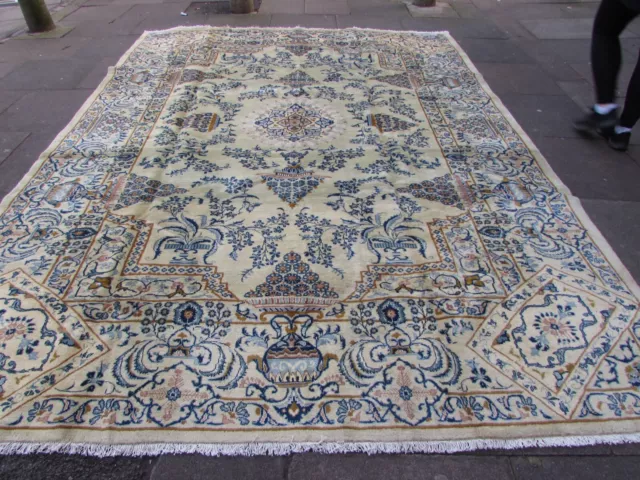 Vintage Hand Made Traditional Oriental Wool Green Blue Large Carpet 365x262cm