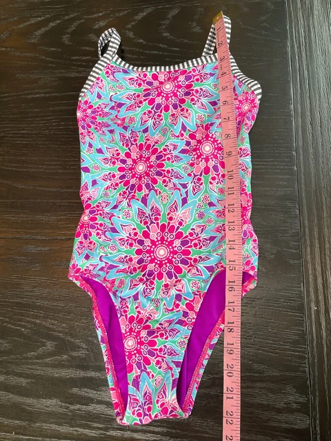DOLFIN UGLIES Girl Size 12 Bathing Suit Swim One Piece Teal Blue Pink Purple