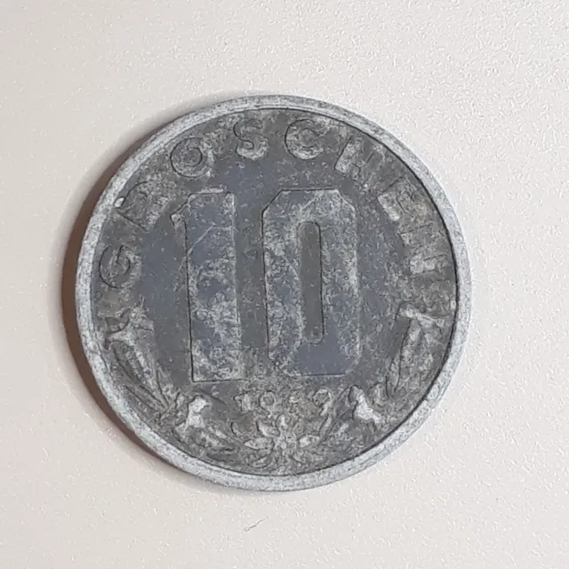 Coin Austria	1949	10 groschen	Second Republic	Zinc (313)