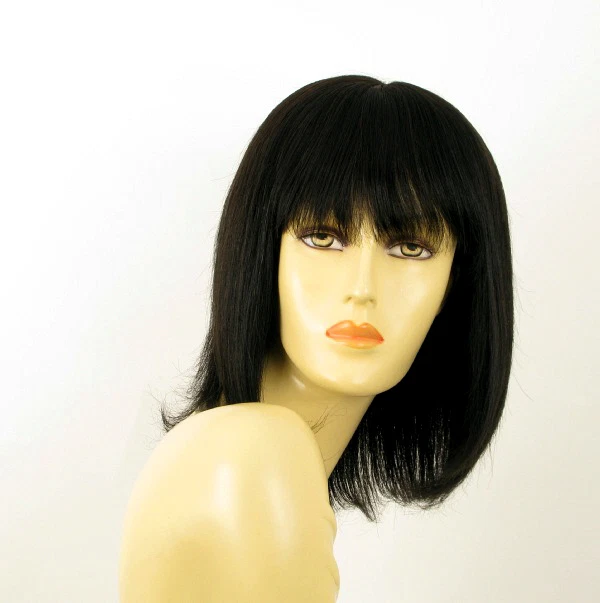 Perruque Afro 100% Cheveux Humains - Noir Naturel Mi-long - Bonnet Moyen - Raie Libre - Neuf Avec étiquettes