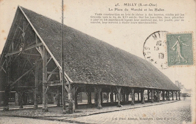 CPA 91 MILLY ( S et O ) La Place du Marché et les Halles