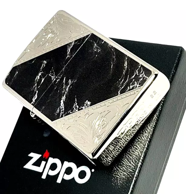 Zippo Oil Lighter Marble Arabesque Antique Black Silver Regular Case Japan New