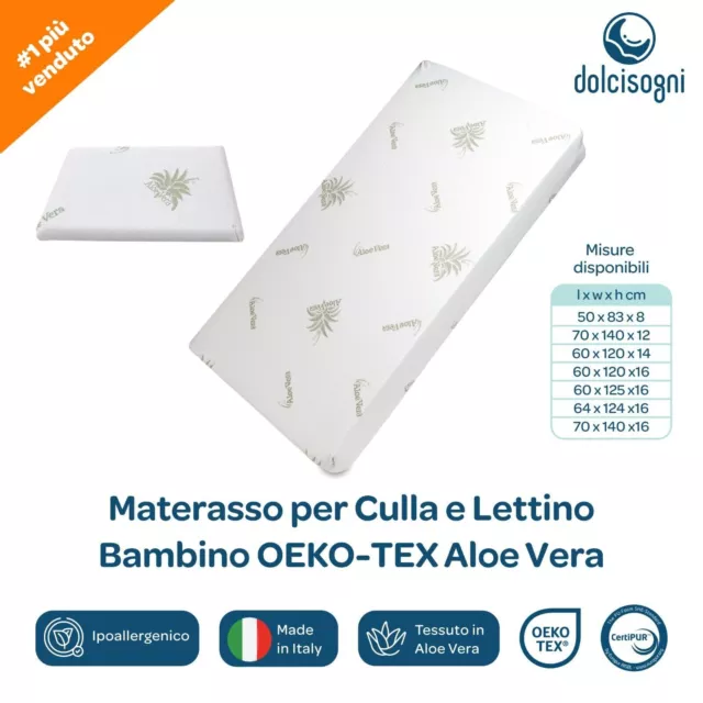 Materasso per Culla e Lettino Bambino OEKO-TEX Aloe Vera con Cuscino Incluso