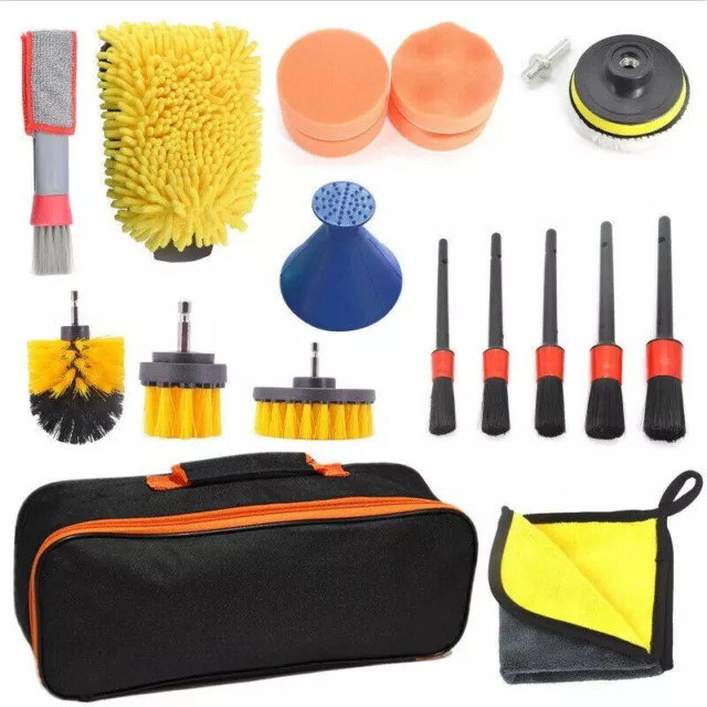 19Pcs Car Detailing Brush Kit Auto Interior Wheel Gap Drill Cleaning Tool Set UK