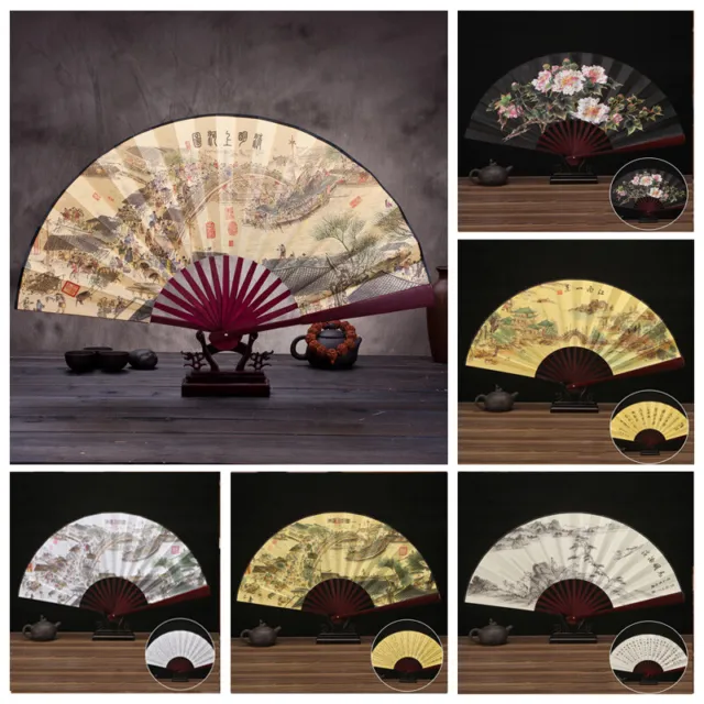 Vintage Silk Folding Fan Retro Chinese Japanese Bamboo Tassel Dance Hand Fan