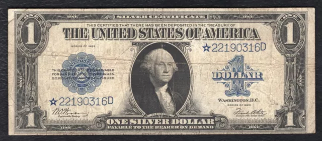 Fr. 238* 1923 $1 One Dollar *Star* “Horseblanket” Silver Certificate Very Fine