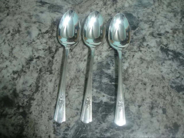 3 Wm Rogers 1940 Silver plate DESIRE Pattern 8 1/2" serving spoons   NICE