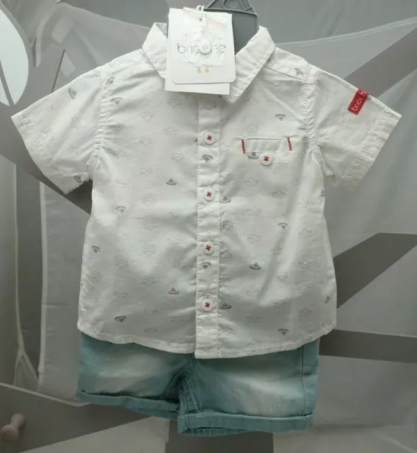 Brioche ensemble chemise motif bateaux et short bleu bébé garçon 1-2 mois