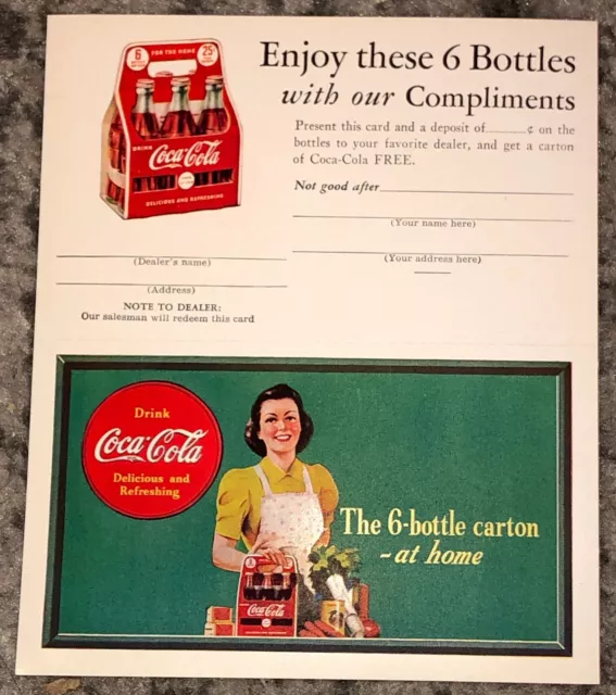 Coke Coupon Card 1940's Coca-Cola Soda Advertising Promotional Vintage Original