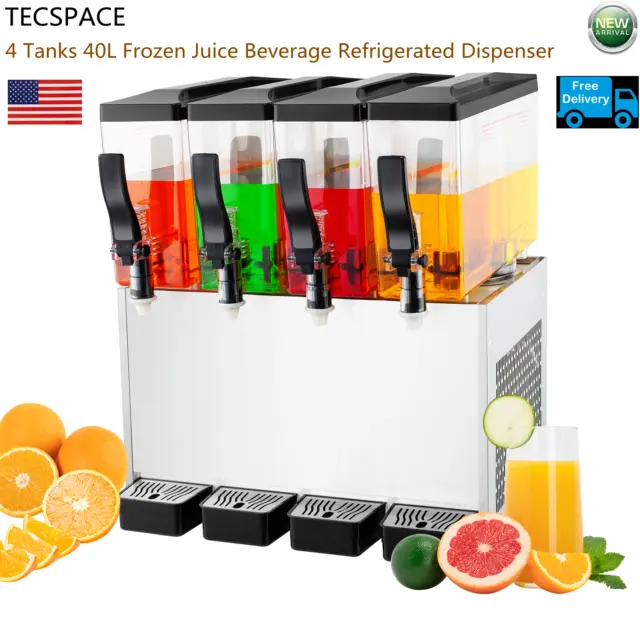 TECSPACE Commercial 4 Tanks 40L Frozen Juice Beverage Refrigerated Dispenser