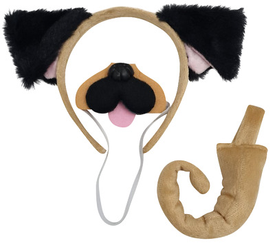 PUG / DOG 3Pcs Set Ears / Nose / Tail Headband Fancy Dress Costume Accessory