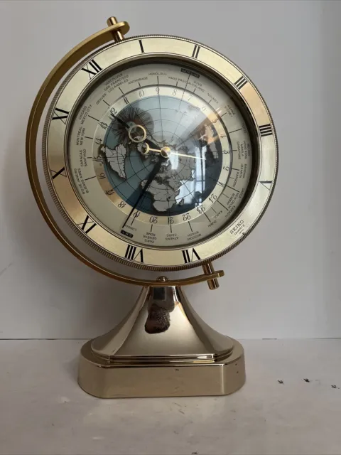 Vintage Seiko Rotational World Globe Working Quartz Clock Qqz292G