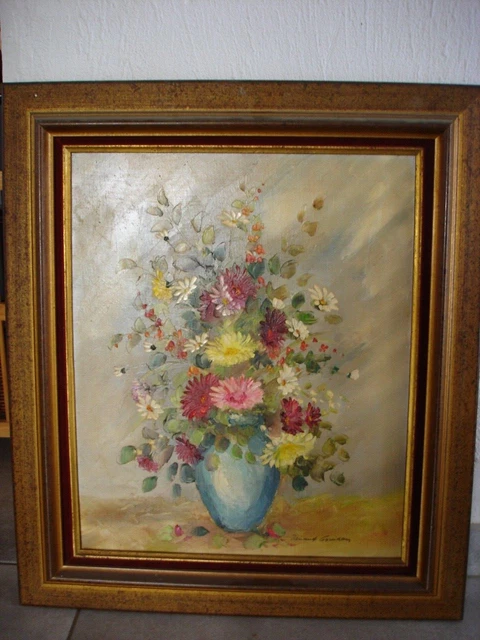 RENAUD GOUIRAN TABLEAU huile sur toile Nature morte fleurs champêtres ...