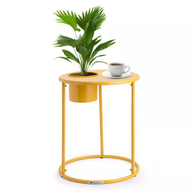 Kaffeetisch mit Blumentopf Wohnzimmer Beistelltisch Design Ø 41 cm Stahl Gelb