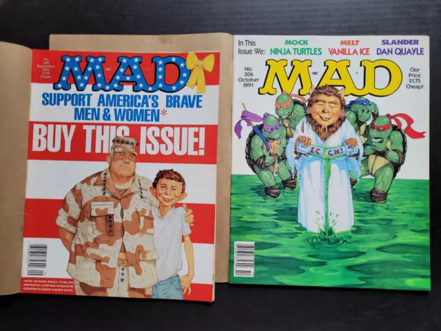 Mad Magazine ~ Lot Of 2 Issues ~ # 305 Military+ # 306 Ninja Turtles ~ W/Mailer!