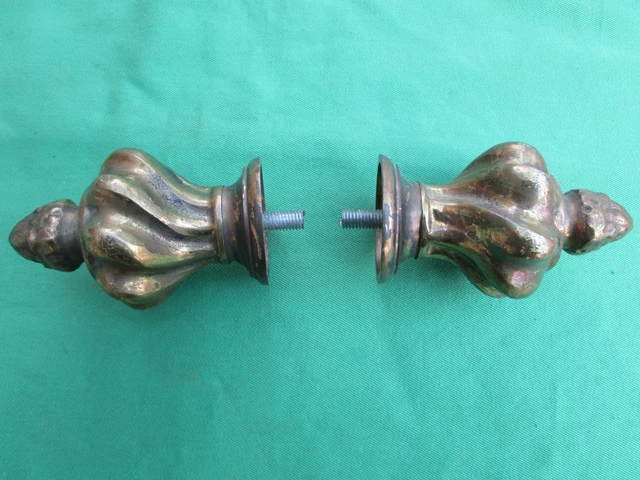 4 Embouts Boule De Tringle à Rideau Anciens - Bronze Ou Laiton Doré