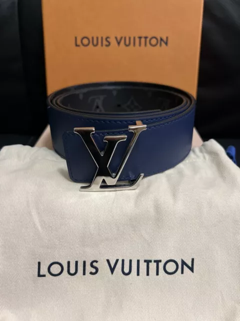 LOUIS VUITTON LV INITIALES 40MM REVERSIBLE BELT BLUE MONOGRAM 100 40 M0159  PROOF
