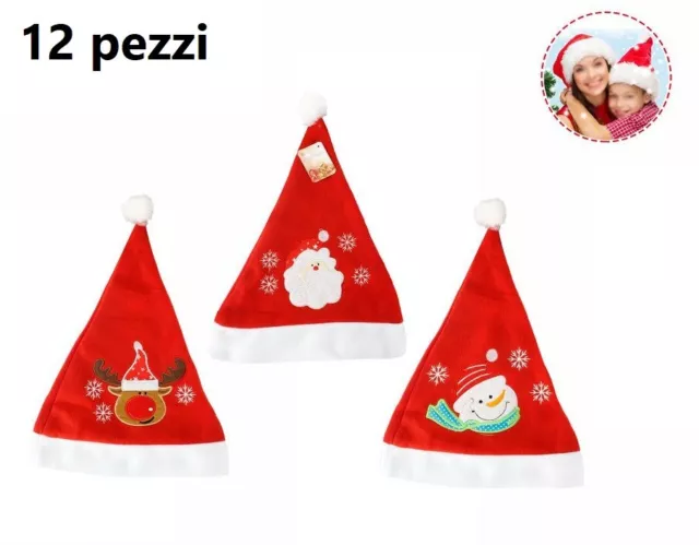 Set 12 Pezzi Cappello Cappellino Di Babbo Natale Berretto Decori Natalizi dfh