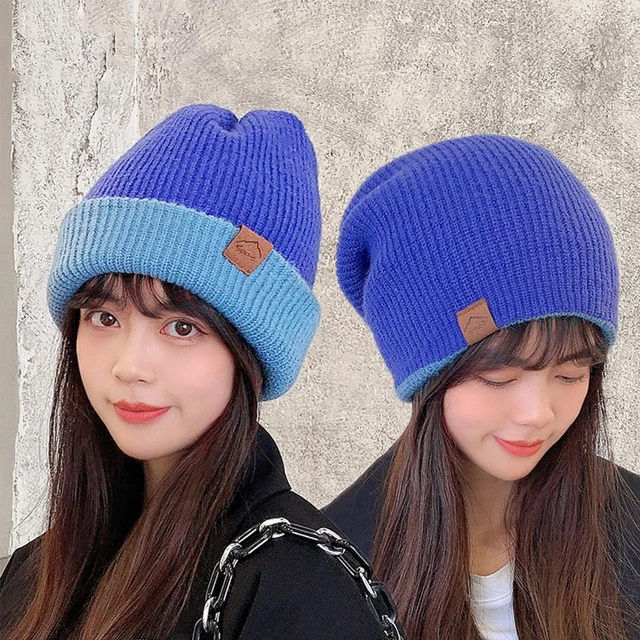 caldo Colore solido Berretto da donna Cappello lavorato a maglia Beanie Inverno