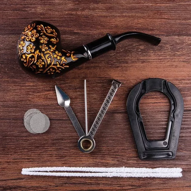 Durable Bakelite Marbleized Tobacco Smoking Pipe With Accessories