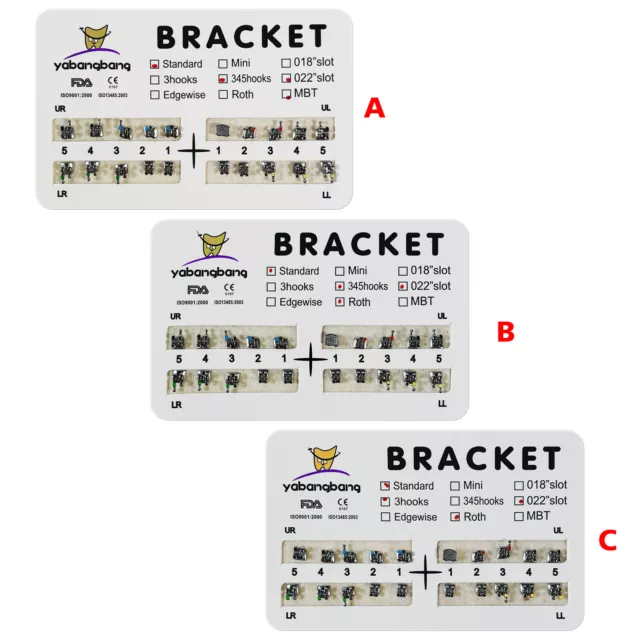 Apparecchi ortodontici dentali Brackets Metal Standard Roth/MBT 022 Hooks 3-4-5