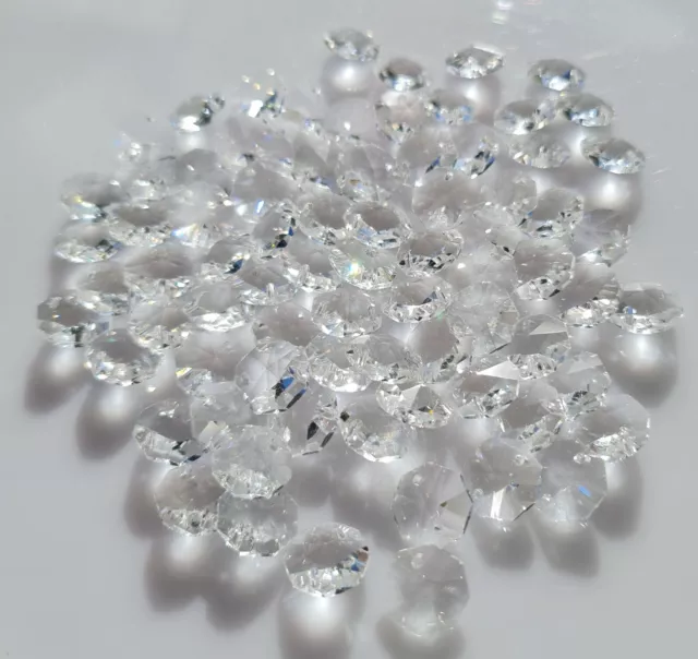 100 x Clear 14mm Octagon crystal suncatcher beads 2hole chandelier supplies 2