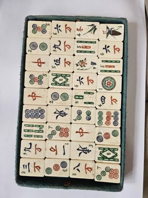 Antique Mahjong Game Bovine  Bone Bamboo Mah-jong Oriental Chinese Mah Jong Rare 3