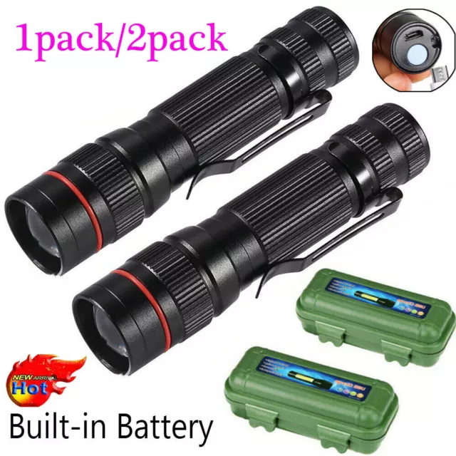 TACTICAL FLASHLIGHT 25000000LM LED Super Bright Torch Lamp USB Rechargeable COB