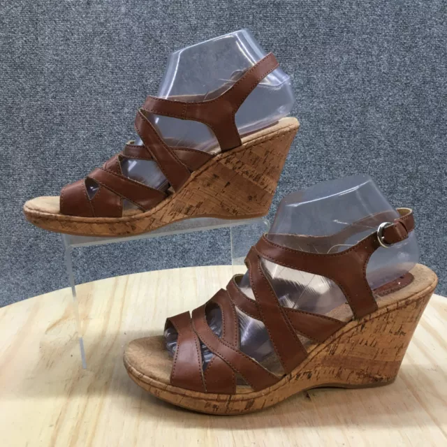 Bolo Sandals Womens 9 M Casual Strappy Slingback J07716 Brown Faux Leather Wedge 2