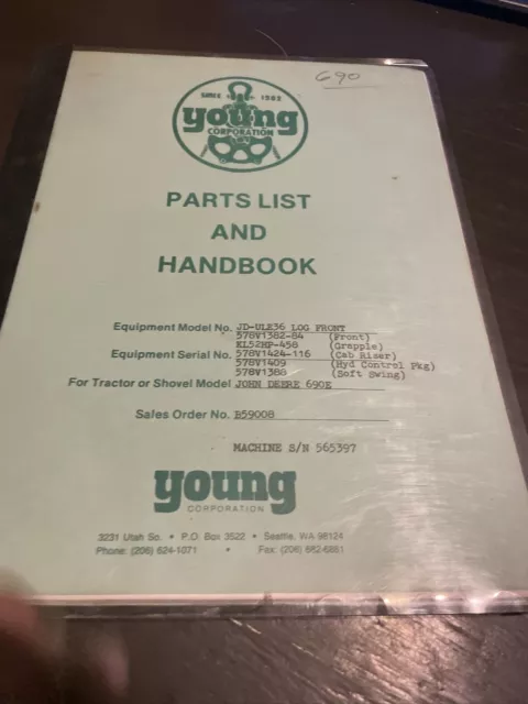 Young 690E DEERE PARTS LIST MANUAL BOOK CATALOG LOG LOADER SERVICE SHOP GUIDE