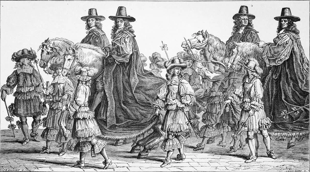 PROMENADE de MAGISTRATES in the 17th - engraving of the 19th century (de Bocourt, after Chauveau)