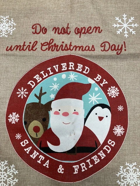 Christmas Present Sack Santa Sack Hessian Drawstring Gifts 29” X 21” 3