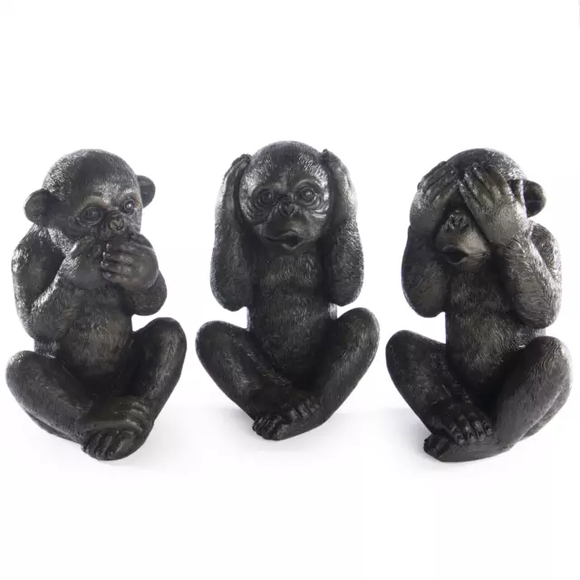 Wise Monkey Garden Ornaments - Set of 3 Decorative Zen Animal Figurines | M&W