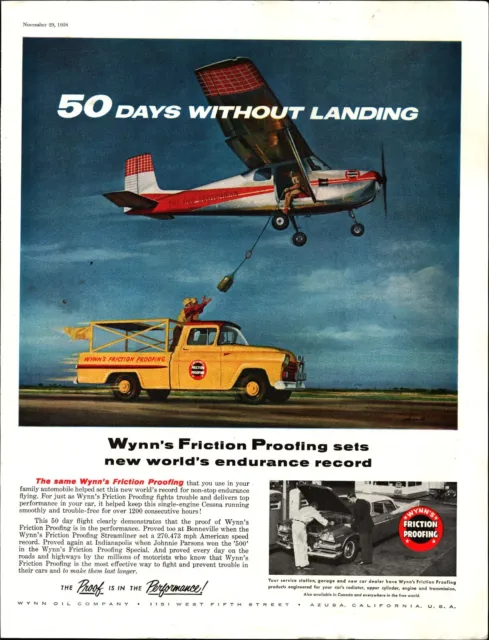 1950s vintage automotive AIRPLANE AD  WYNN'S OIL ADDITIVE  Friction Proofing E3