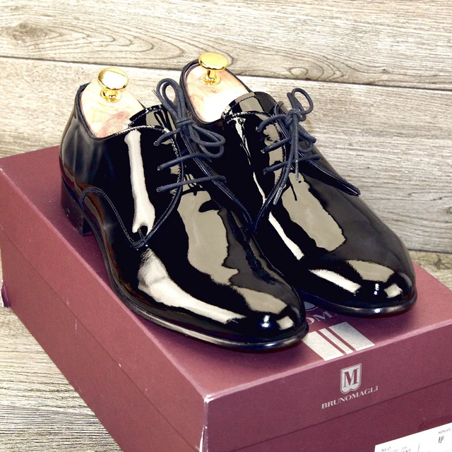 * NIB * $464 Bruno Magli NEO 8.5 M Italian Patent Leather Tuxedo * add $15 Trees